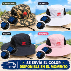 Sombrero con ventilador y panel solar para el calor