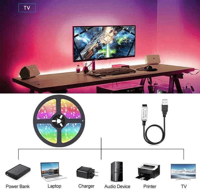 Cinta LED RGB Funciona con APP ver. 2024- Tiene pega pega incorporado - 5 metros - Productos Virales