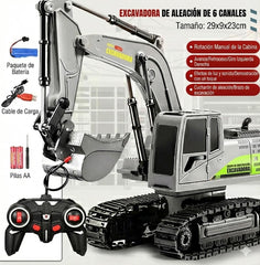Excavadora Realista a control remoto - Material Metálico y ABS