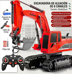 Excavadora Realista a control remoto - Material Metálico y ABS