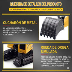 Excavadora Realista a control remoto - Material Metálico y ABS