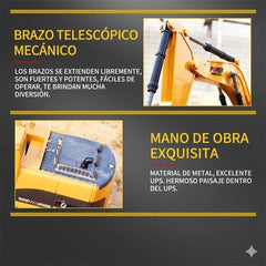 Excavadora Realista a control remoto - Material Metálico y ABS