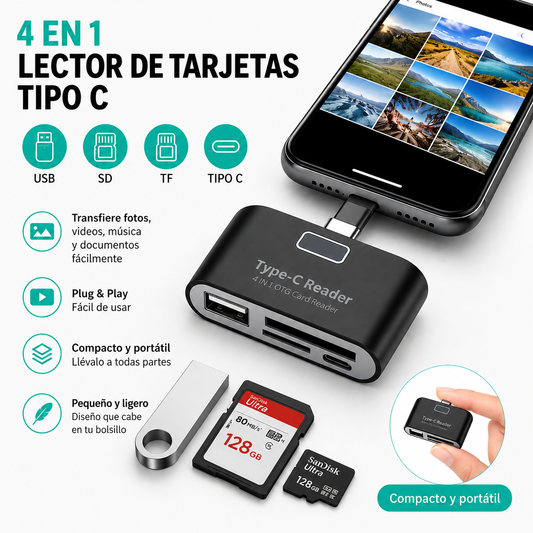 Lector de tarjetas OTG 4 en 1 para Celular