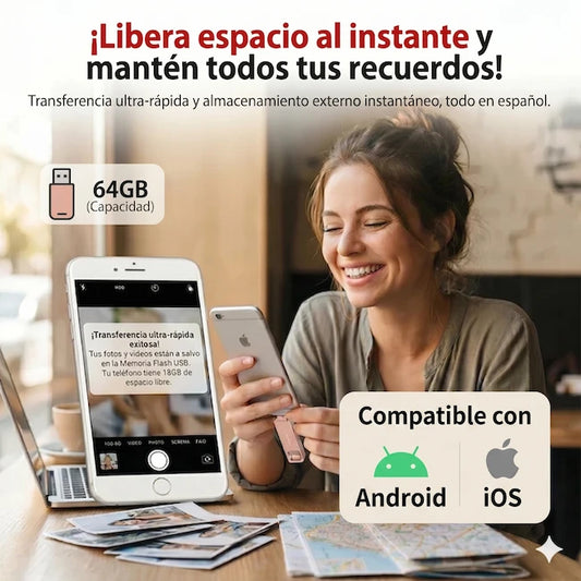 Memoria USB 3.0 Phone Transfer - Guarda fotos y videos de tu celular al instante! - 64 GB