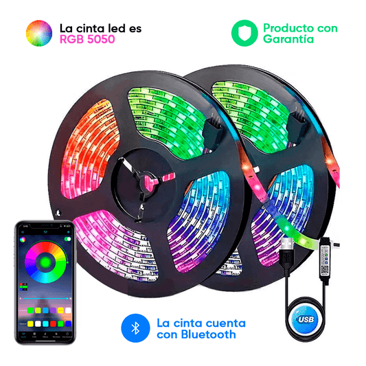 Cinta LED RGB de 5 Metros con Adhesivo, fácil instalación - Productos Virales