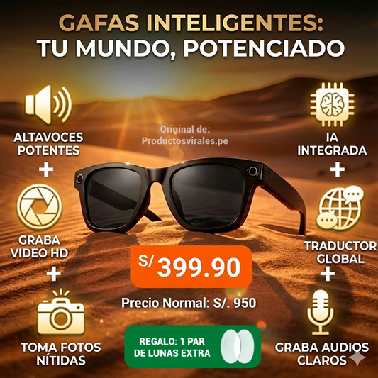 Smart Glasses X con ChatGPT - Control Táctil, Grabación y foto HD, parlante, traductor y más