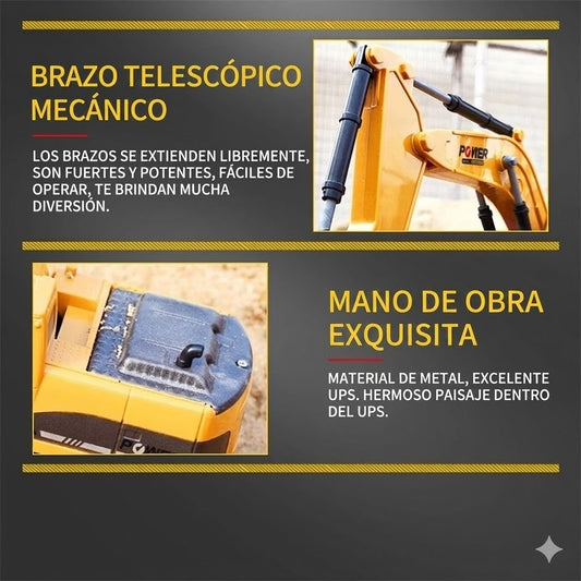 Excavadora Realista a control remoto - Material Metálico y ABS